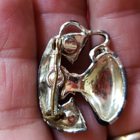 VINTAGE 1980's Rotary Phone Silver Tone Brooch with Blue enamel and Diamantes. - Picture 2 of 5